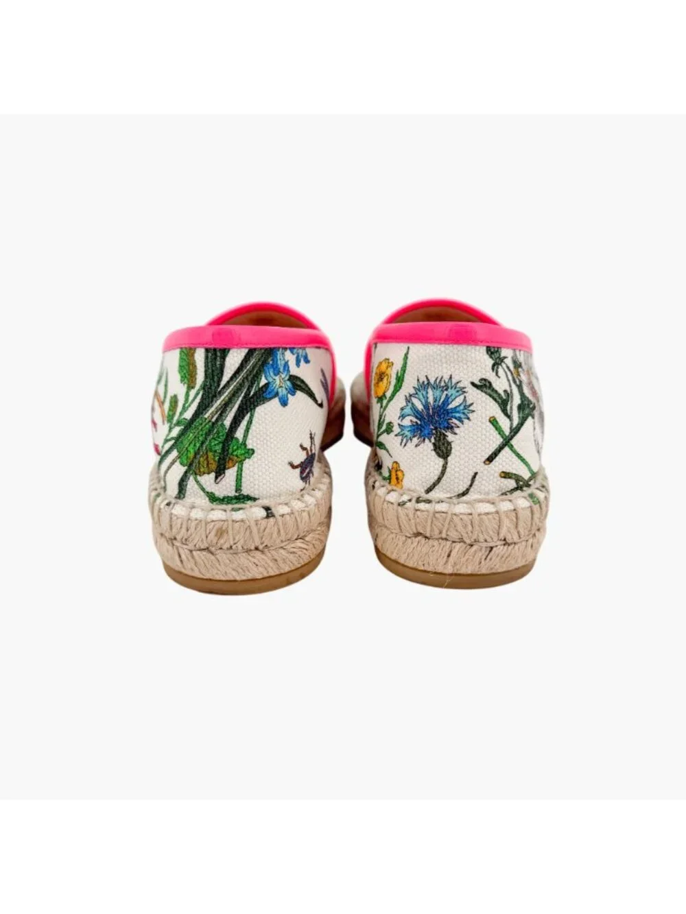 Gucci Flora Floral Canvas Espadrille Slip-On Flats White Size 37 US 7 Women’s